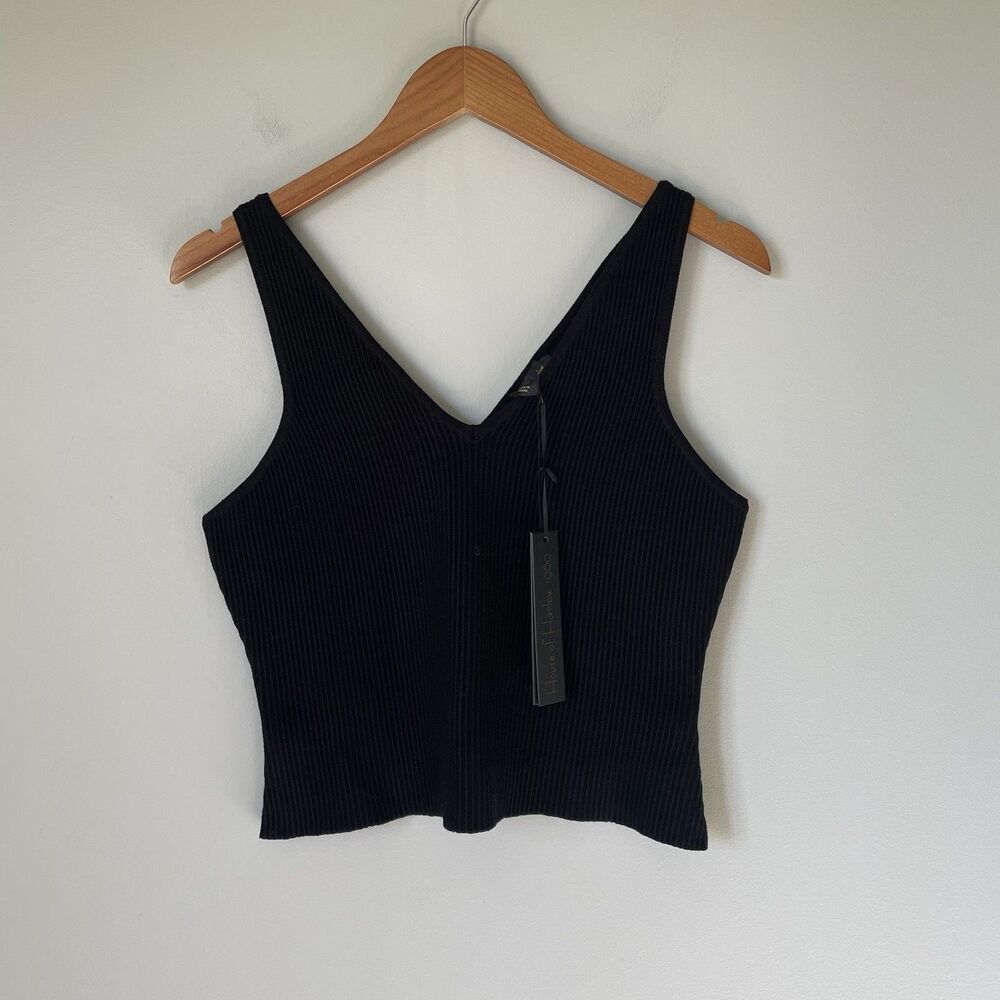 House of Harlow 1960 Knit Ribbed Cropped Tank Top Black Women's Size Large NEW